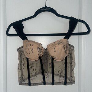 Corset Top: tan/black, nude women outlines, size S